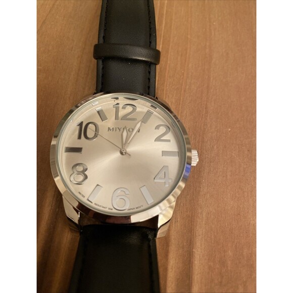 Vintage New Miykon Black Leather Water Resistant 44 mm Men Watch - Picture 1 of 6